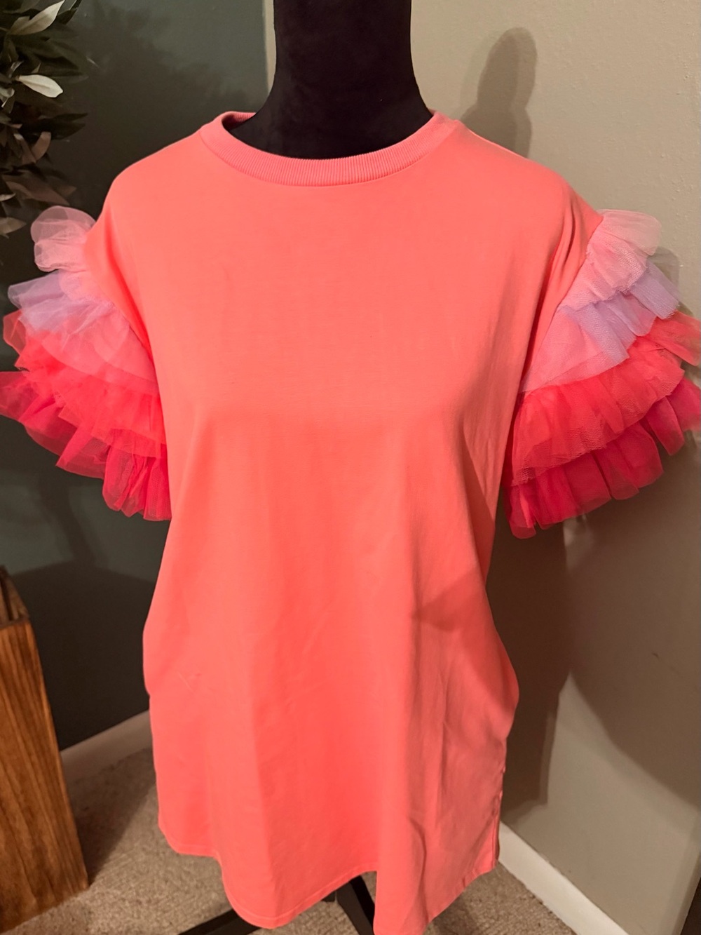 Coral Pink Ruffle Sleeve Women's Dress